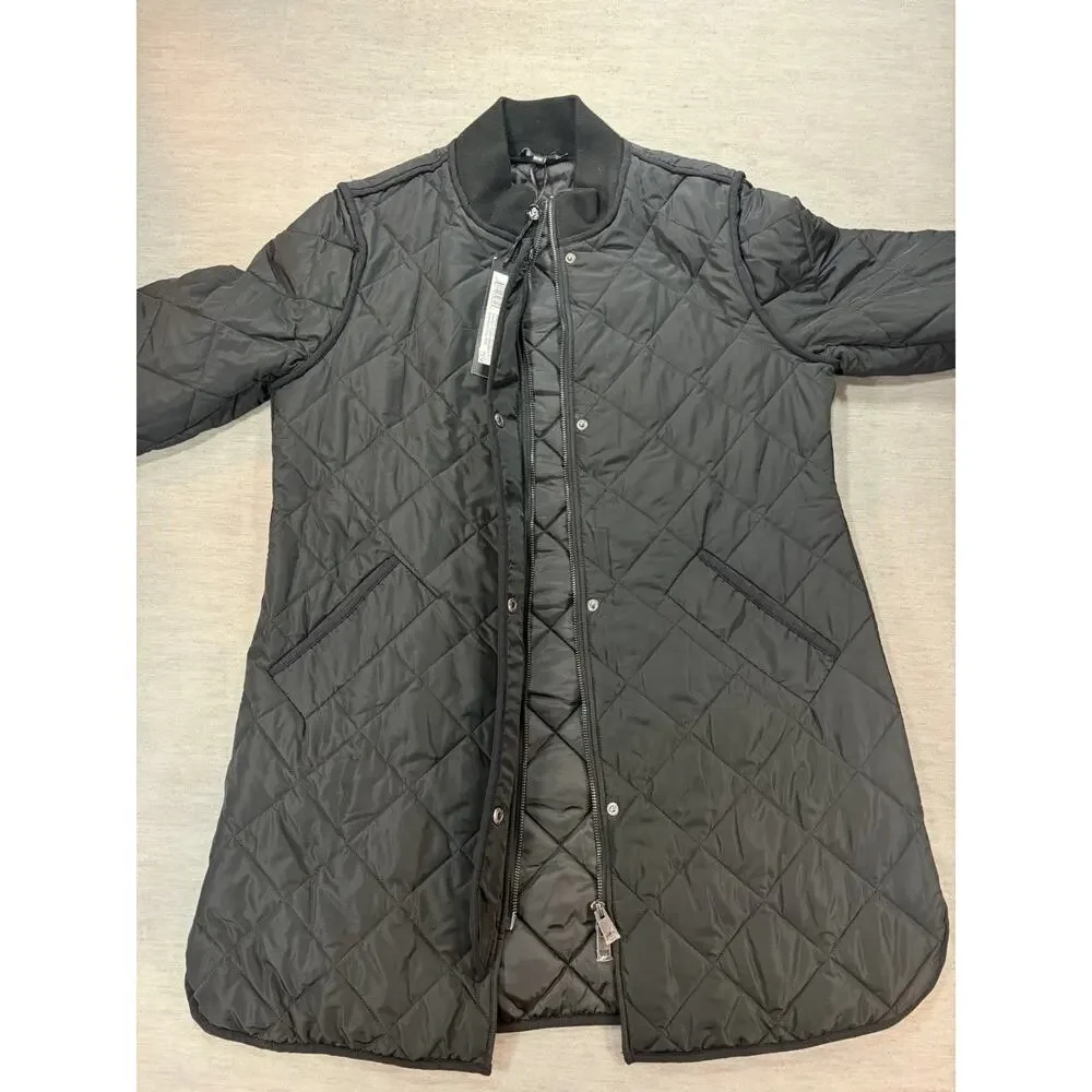 Charlie B Quilted Puffer Coat Size M Black Zip Snap Front/Side Mid Length Jacket